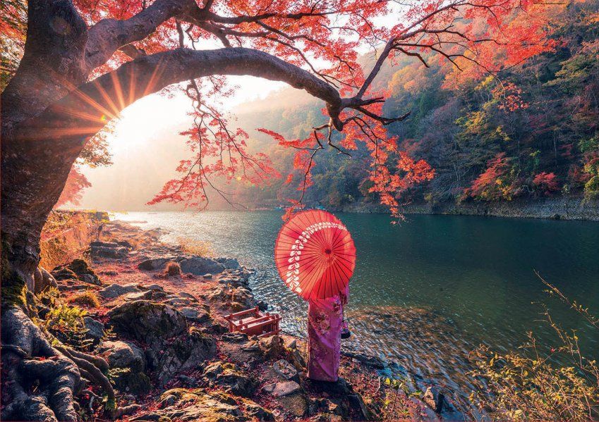 Puzzle 1000 piezas Amanecer en el río Katsura, Japón