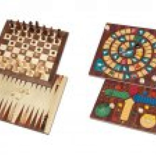 Caja 5 JUEGOS parchís, oca, ajedrez, damas, backgammon