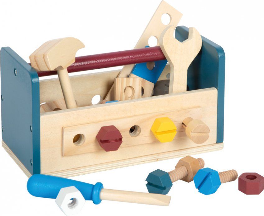 12557 02 werkzeugkasten 2in1 workshop small foot schraeg schraubenzieher mutter shraube hamm bar