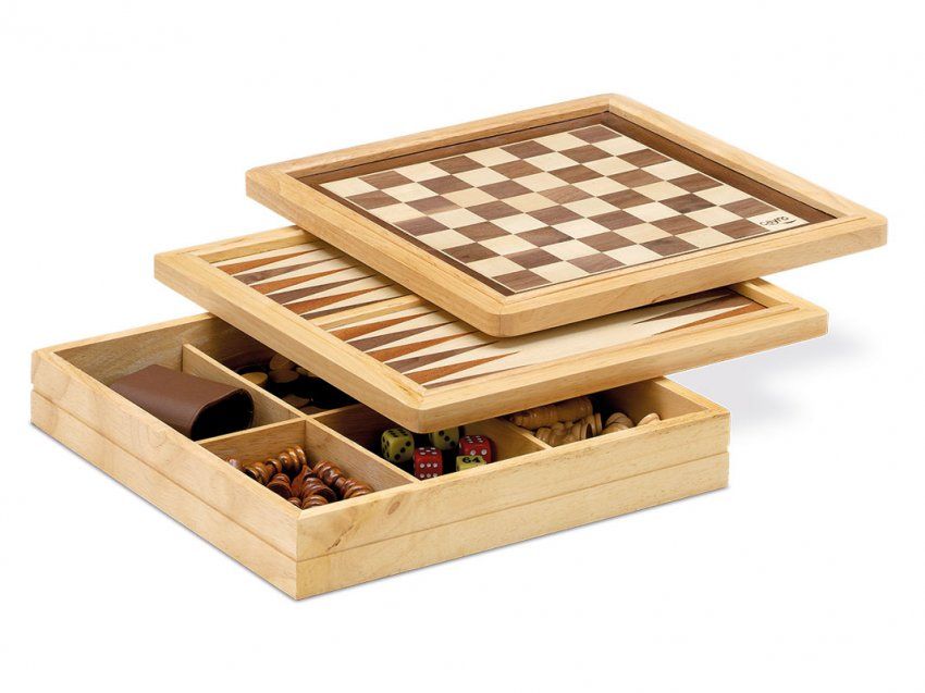 3 en 1 Ajedrez, Damas, Backgammon MARQUETERÍA