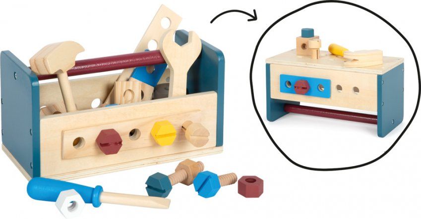 12557 01 werkzeugkasten 2in1 workshop small foot schraeg universell werkbank