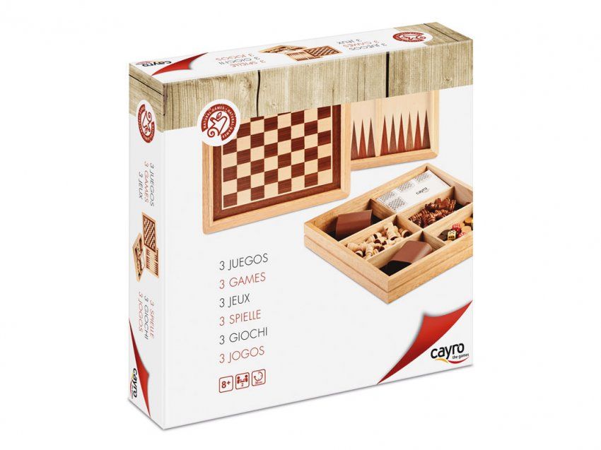 3 en 1 Ajedrez, Damas, Backgammon MARQUETERÍA