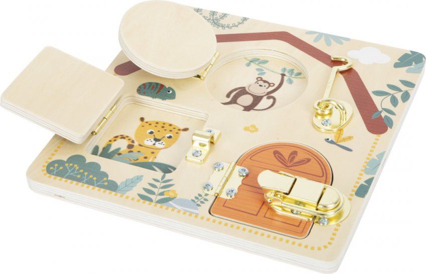 12460 small foot motorikbrett schloss und riegel safari liegend gepard affe