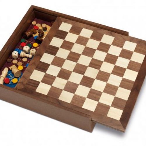 Caja 5 JUEGOS parchís, oca, ajedrez, damas, backgammon