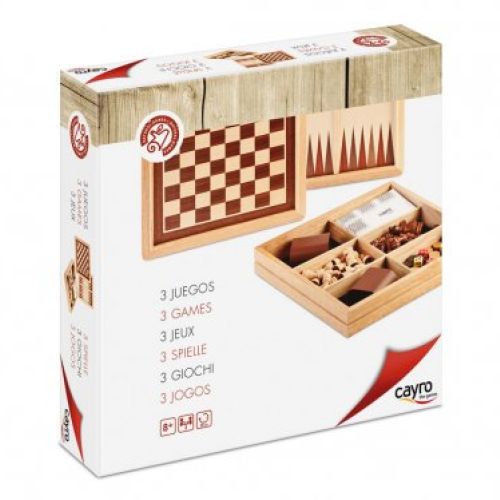 3 en 1 Ajedrez, Damas, Backgammon MARQUETERÍA