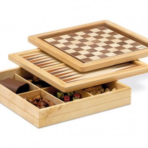 3 en 1 Ajedrez, Damas, Backgammon MARQUETERÍA