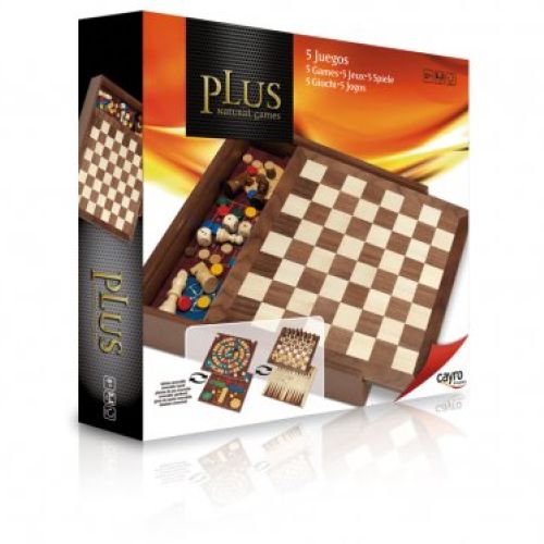 Caja 5 JUEGOS parchís, oca, ajedrez, damas, backgammon