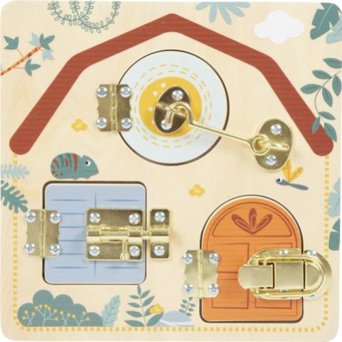 12460 small foot motorikbrett schloss und riegel safari verschlossen